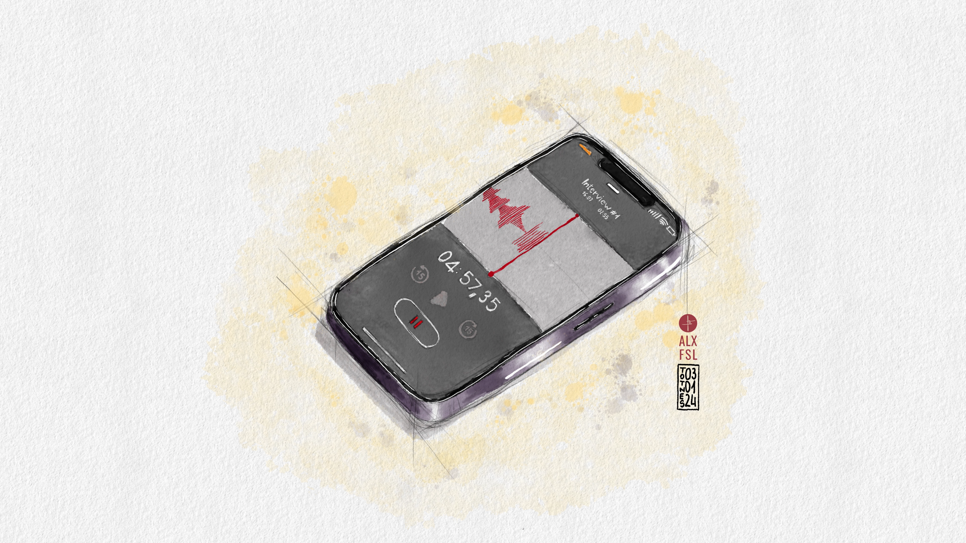 drawing of a mobile phone recording and interview