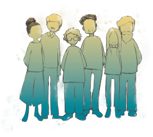 Figure 24: Cartoon silhouette of a group of six adults of different genders and ethnicity